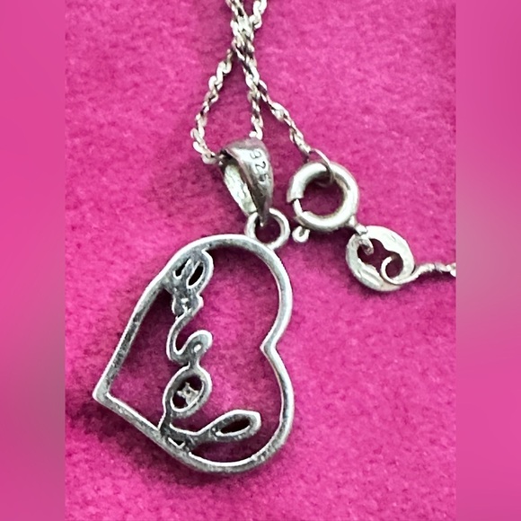 PENDANT NECKLACE FLOATING OPEN HEART LOVE DIAMOND ACCENT 15’ 925 SILVER 3396 B - Picture 2 of 11